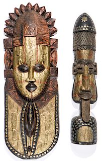 2 Massive Modern African Metal Mask Sculptures