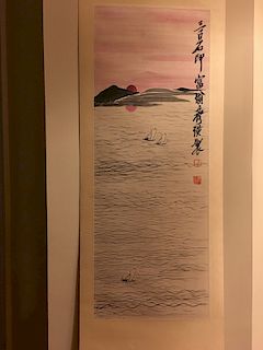 FINE Chinese Watercolor Scroll painting, Marked by Qi Baishi