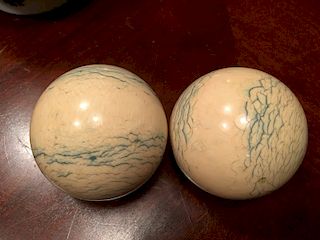 Pair Old Large Chinese Ivory Balls, 2 1/8" diameter