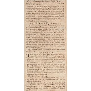 Rare Pre-Revolutionary War Newspaper, Rivington's New-York Gazetteer; or, the Connecticut, Hudson's River, New Jersey, and Quebec Weekly Advertiser, 1