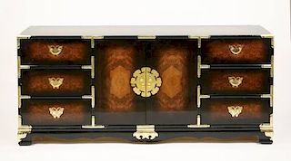 Chinese Burl Veneer Dresser w/ 10 Drawers