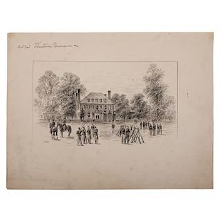 General Fitz John Porter's Headquarters in the Westover Mansion, Virginia, July 1862, Pen and Ink by Alfred R. Waud