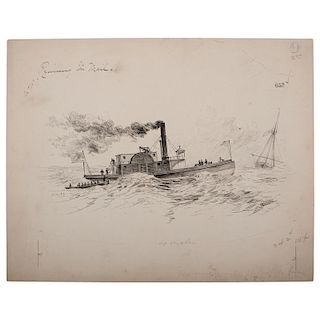Civil War, Mobile Bay, Alabama, Two Pen and Ink Sketches by Alfred R. Waud