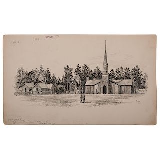 Poplar Springs Church, Petersburg, Virginia, March 1865, Pen and Ink Sketch by Edwin J. Meeker