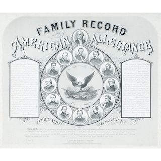 Family Record of American Allegiance, Civil War Patriotic Print by Prang, 1861