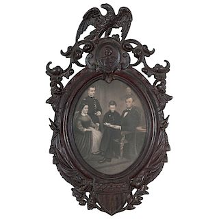 Civil War Patriotic Cast Iron Frame Containing Lincoln Engraving