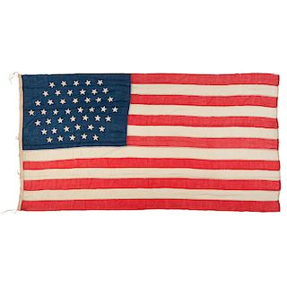 44-Star American Flag with Rare Shield Star Pattern, Used by Maritime Supply Store from Bath, Maine
