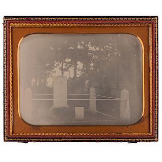 Half Plate Outdoor Daguerreotype of Men Visiting a Grave Site