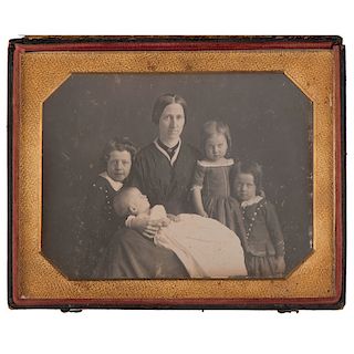 Half Plate Postmortem Daguerreotype of Infant with Family by Root