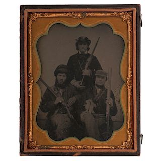 Quarter Plate Tintype of Southern Hunters, One Armed with 1840s Hall Patent Breech Loading Carbine
