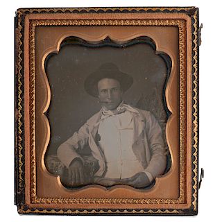 Sixth Plate Daguerreotype of a Southern Gentleman Smoking a Cigar