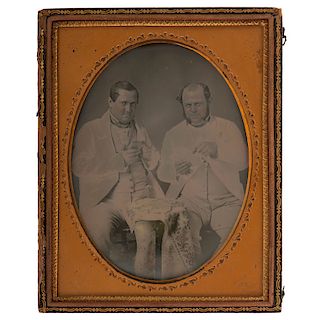 Half Plate Daguerreotype of Two Dandies Playing Cards