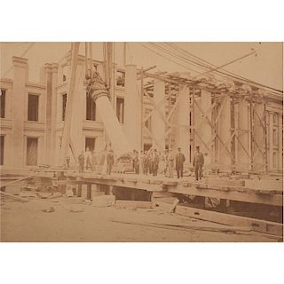 Albumen Photograph, Raising of Columns in Front of the US Treasury Building in Washington, 1867