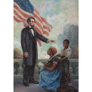 Frank R. Harper, Oil on Canvas, Emancipation Featuring Abraham Lincoln