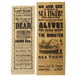 Illustrated Broadsides Promoting Monster Sea Tiger and "The Largest Grizzly Bear"