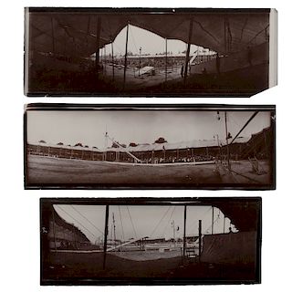 Three Panoramic Action Photographs of a Buffalo Bill's Wild Show Performance, Incl. "Carter the Cowboy Cyclist"