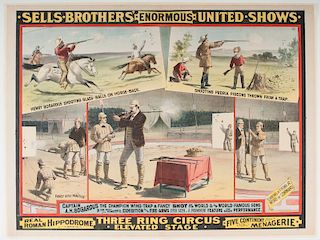 Sells Brother's Famous United Shows Trick Shooters Poster by Strobridge, Featuring A.H. Bogardus