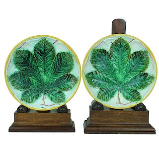 Pair, Vintage Majolica Leaf Plates, Signed, 1804