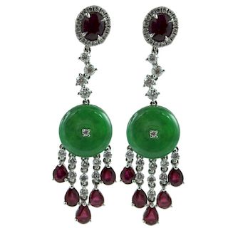 Jade, Ruby & Diamond Earrings