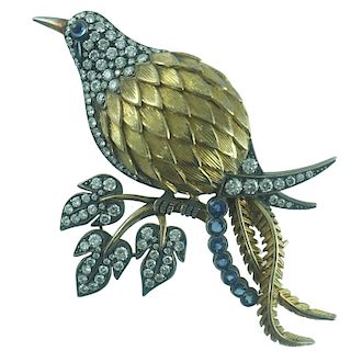 Antique Sapphire & Diamond Bird Pin.