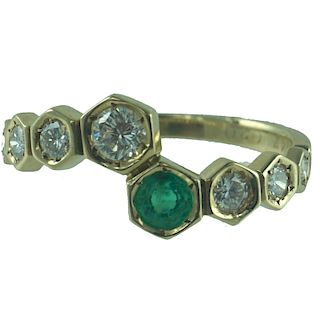 French Diamond & Emerald Crossover Ring.