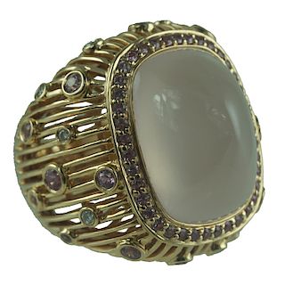 Large 18 Karat Rose Quartz & Pink Sapphire Ring