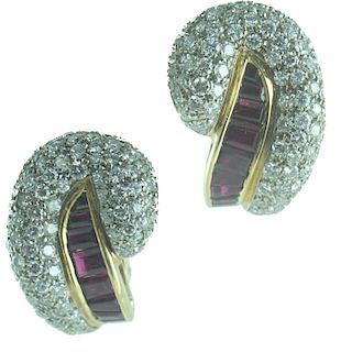 18 Karat Ruby & Diamond Earrings.