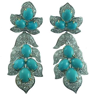 Platinum Turquoise Diamond Earrings.