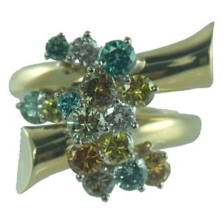 18 Karat Fancy Diamond Cluster Ring.