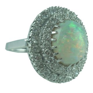 14K Double Halo Diamond Opal Ring.