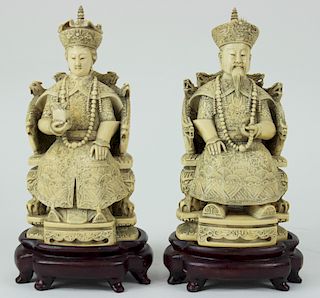 Large Chinese Carved Ivory Emperor & Empress