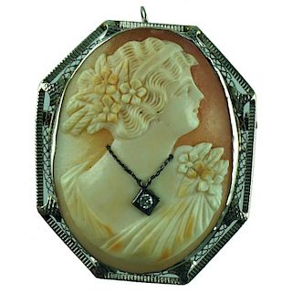 Antique 14K Carved Cameo Brooch Pin