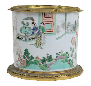 Chinese Famille Verte Porcelain Brush Pot