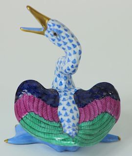Herend Blue Fishnet H/P Porcelain Goose Figurine
