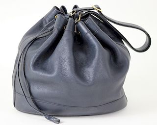 Hermes Navy Togo Leather Drawstring Handbag