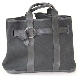 Hermes Black Canvas & Leather Trim Handbag