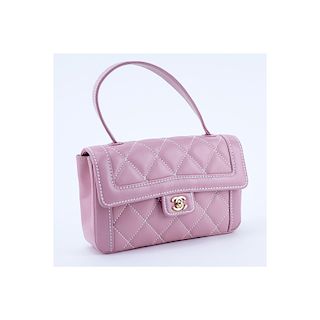Chanel Light Pink Thick Quilted Leather Top Handle Rectangular Bag. Gold tone hardware, the interio