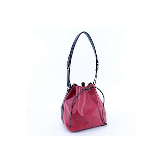 Louis Vuitton Red/Black Epi Leather Noe Bicolor PM Bag. Golden brass hardware, black suede interior