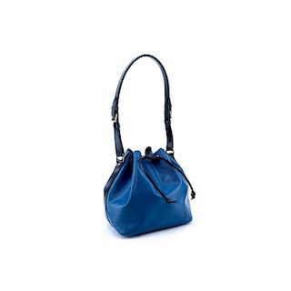 Louis Vuitton Blue/Black Epi Leather Noe Bicolor PM Bag. Golden brass hardware, blue suede interior