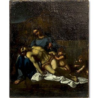 Attributed to: Annibale Carracci, Italian (1560 - 1609) Oil on Canvas "Pieta", label inscribed 'Han