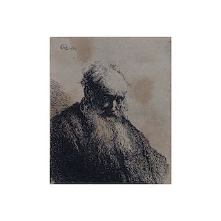 Rembrandt Van Rijn, Dutch (1606 - 1669) Etching "Bust of an Old Man with Flowing Beard: the Head In