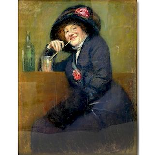19th Century French Pastel "Woman With Drink" Unsigned. Old French labels en verso. Good condition.