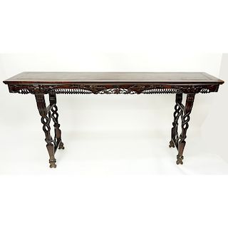 Chinese Deep Carved Rosewood Alter Table. Carved and openwork on apron, deep carved legs. Scuffs an