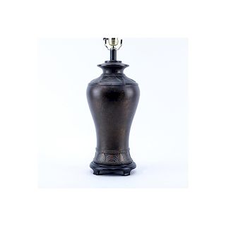 Chinese Art Nouveau Style Patinated Bronze Lamp. Typical rubbing and light scuffs. Measures 19-5/8"