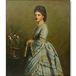 Large Antique Oil on Canvas, Portrait of a Young Woman, In the Manner of Sir Joshua Reynolds. Two v