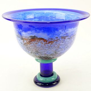 Large Kosta Boda Art Glass Compote by Kjell Engman. Signed and original sticker label attached. Goo