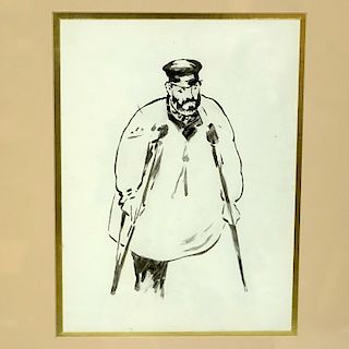 Edouard Manet, French  (1832 - 1883) Brush and Lithographic Ink on Transfer Paper, A Man on Crutche
