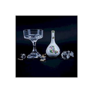 Grouping of Five (5): Baccarat Narcisse Champagne Sherbet, Herend Porcelain Vase, Swarovski Sparrow