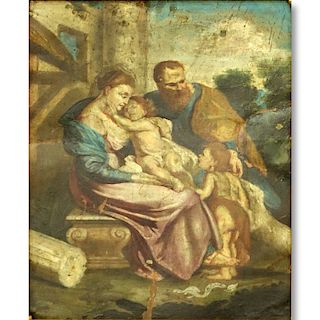 Antique Old Master Oil Painting on Tin, Religious Scene at the Italian Ruins. Restoration and paint