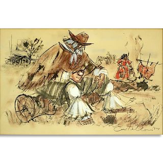 Elena Castellanos (20th C) Watercolor on Paper, Seated Gaucho Cowboy, Signed and Dated Lower Right.